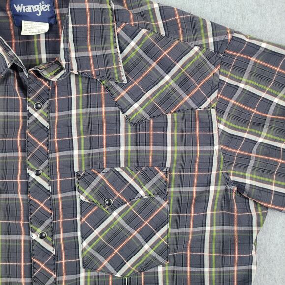 Wrangler Shirt Mens Size Large Plaid Button Down Black Pearl Snaps Long Sleeve - Picture 5 of 13